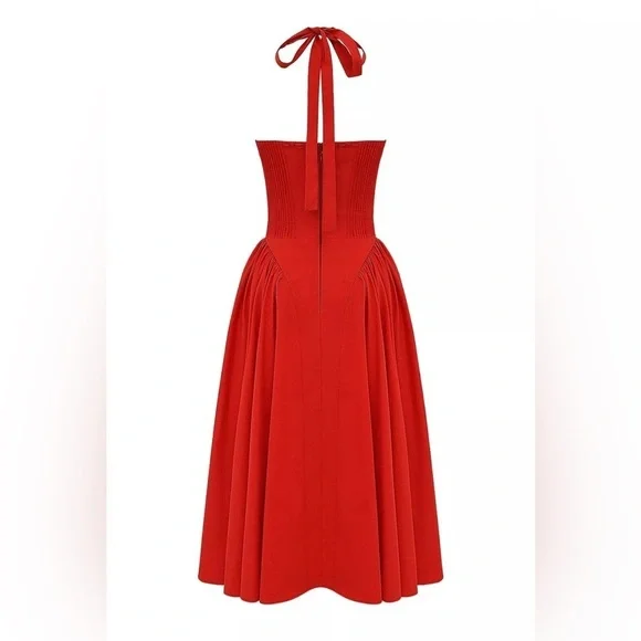 HOUSE OF CB Adabella Italian Tomato Cotton HalterSundress/Size XS - Picture 4 of 8